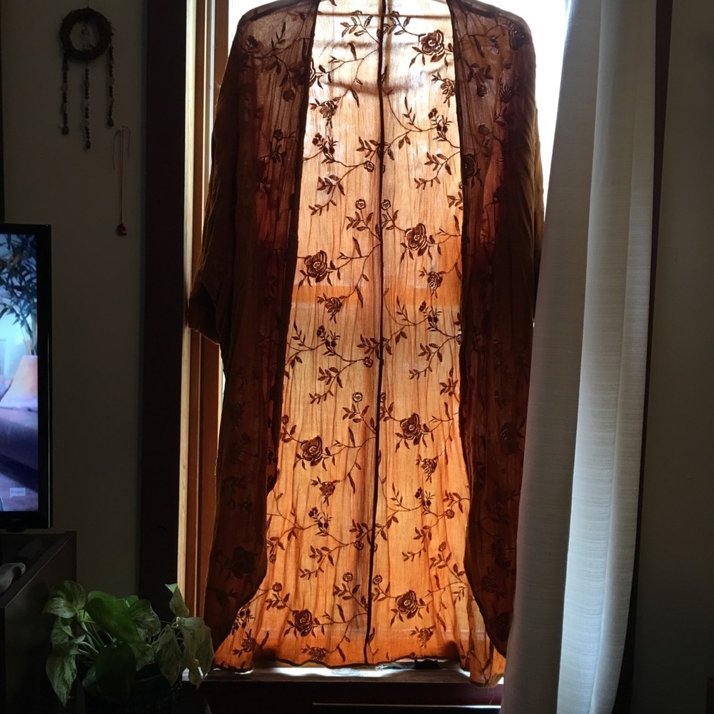 Long Floral Mustard Kimono